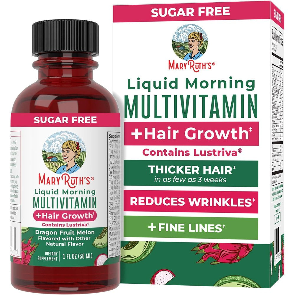 MaryRuth's Liquid Multivitamin and Hair Growth Travel Pack Dragon Fruit Melon 8 Pack 1 Fluid Ounce Each