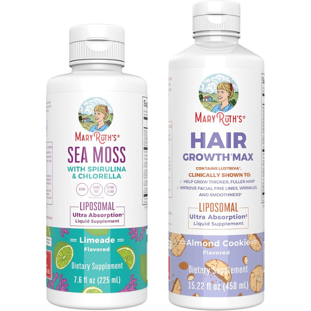 MaryRuth Organics Sea Moss Liposomal Limeade And Hair Growth Max Almond Cookie Bundle Pack