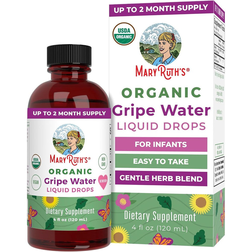 MaryRuth's USDA Organic Gripe Water For Babies 4 Fluid Ounces Herbal Blend For Little Tummies Newborns Ginger Root Fennel Seed Dill Seed Vegan