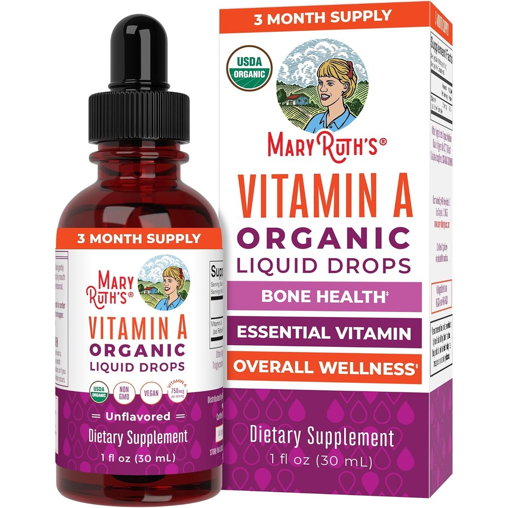 MaryRuth's Organics USDA Organic Vitamin A Liquid Drops, 1 Fluid Ounce, Sugar Free, 3 Month Supply, 750 Micrograms Per Serving