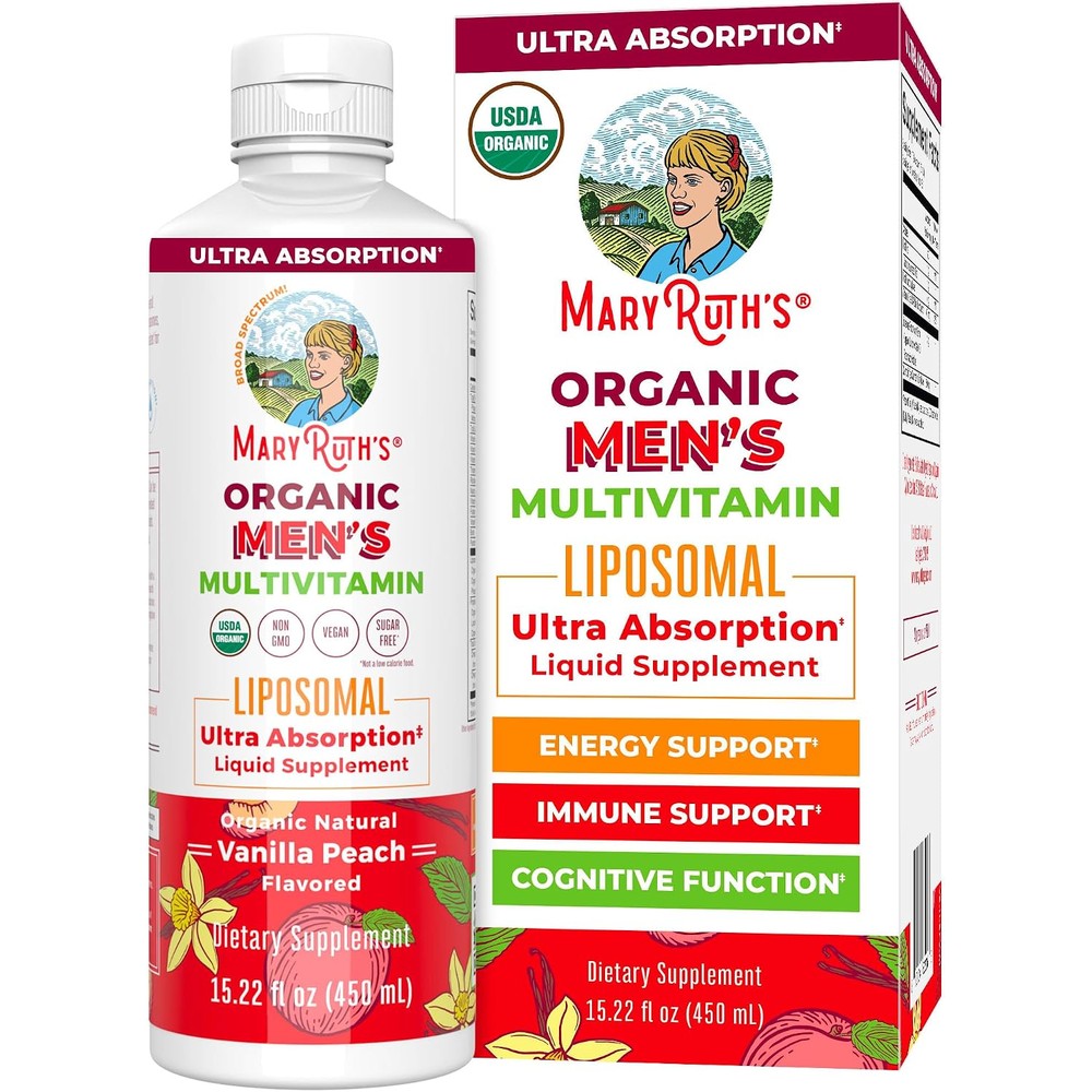 MaryRuth Organics Multivitamin Liposomal For Men Sugar Free Liquid Vitamin Vanilla Peach 15.22 Fluid Ounce