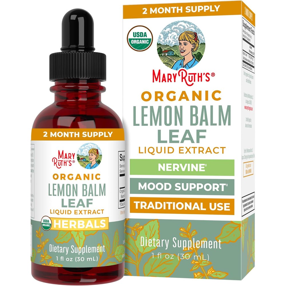 MaryRuth Organics Lemon Balm Leaf Liquid Extract Herbal Supplement Drops For Relaxation And Mood Support 1 Fluid Ounce