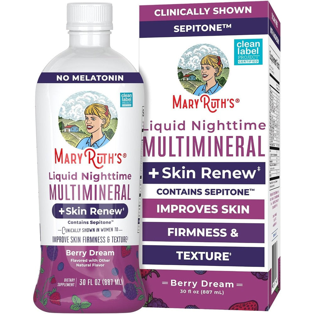 MaryRuth's Liquid Nighttime Liquid Multimineral Plus Skin Renew Berry Dream 30 Servings