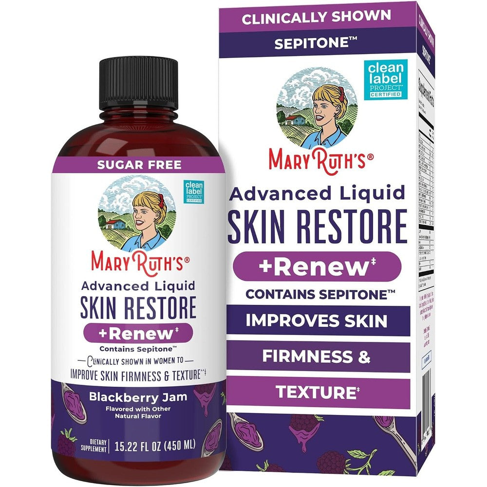 MaryRuth's Advanced Liquid Skin Restore + Renew Supplement, Reduce Fine Wrinkles, Blackberry Jam, 15.22 Fluid Ounce