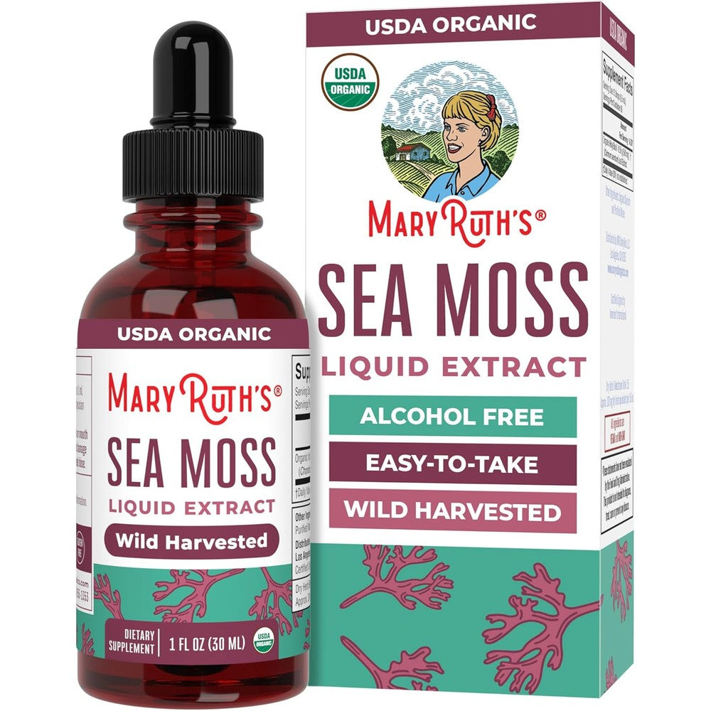 MaryRuth's Organic Irish Sea Moss Liquid Drops Unflavored Wild Harvested Chondrus Crispus Supplement 1 Fluid Ounce