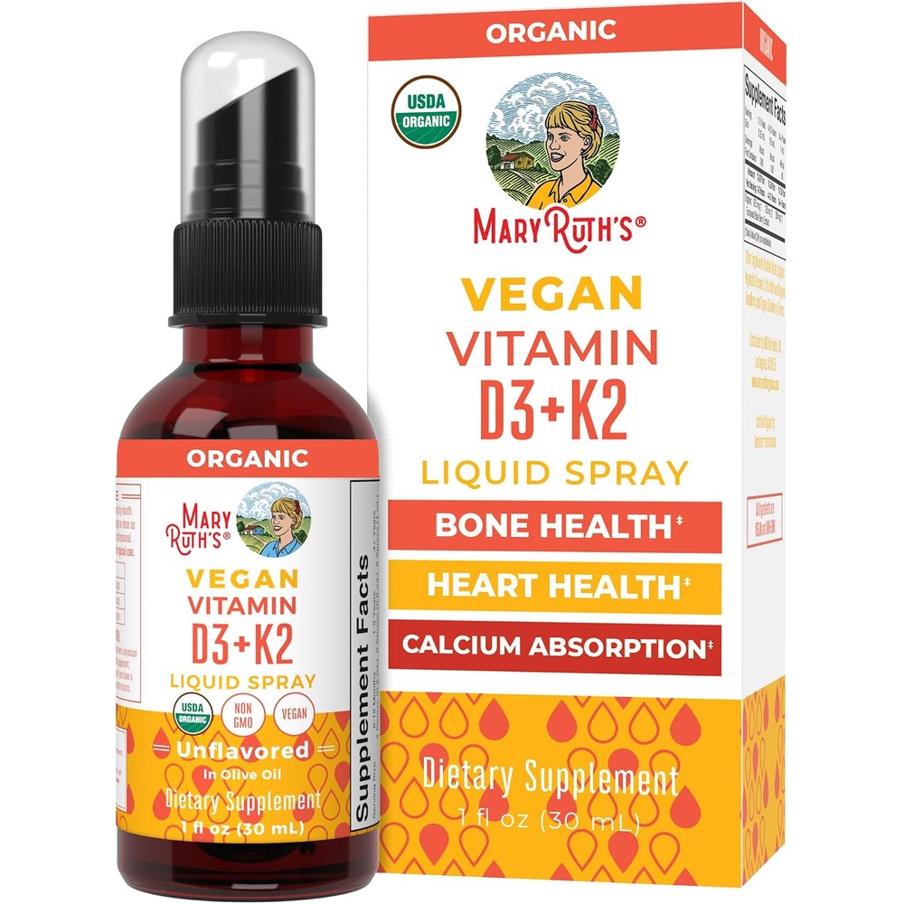 MaryRuth Organics Organic D3 Plus K2 Liquid Spray For Adults And Kids Bone Health 1 Fluid Ounce