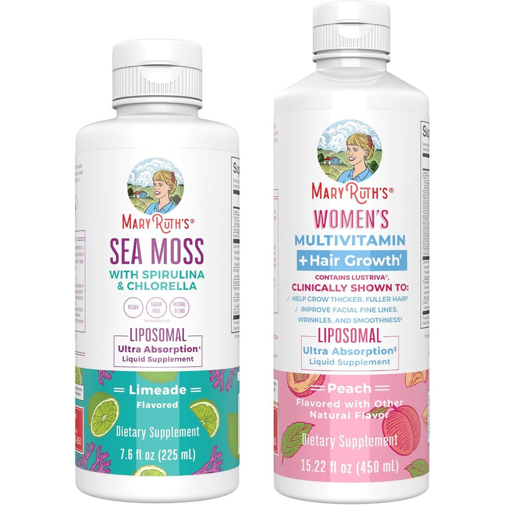 MaryRuth Organics Sea Moss Liposomal Limeade And Women's Multivitamin Plus Hair Growth Peach Bundle