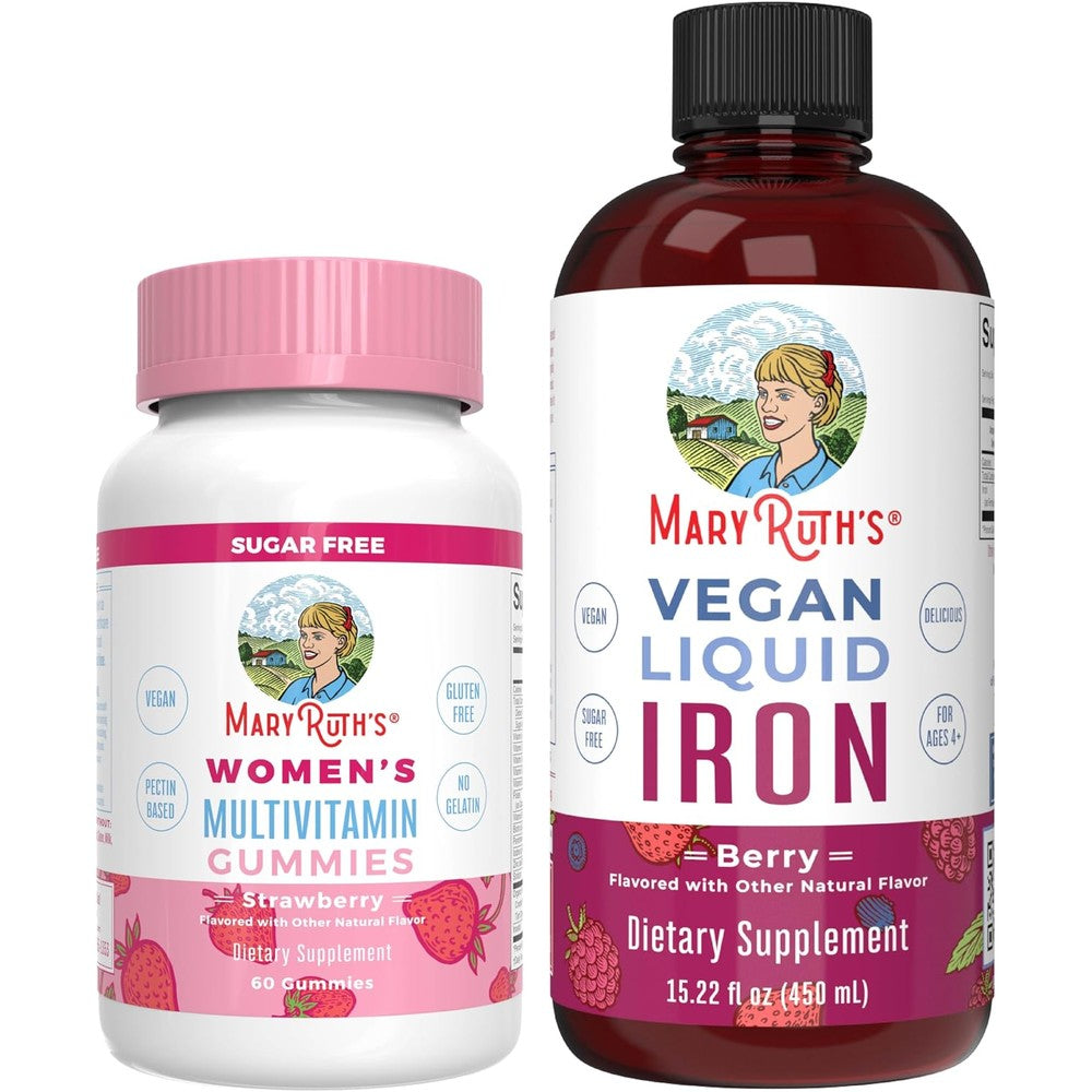 MaryRuth Organics Multivitamin Gummies for Women Strawberry and Liquid Iron Supplement Berry Bundle Clean Label Verified Sugar Free Vegan