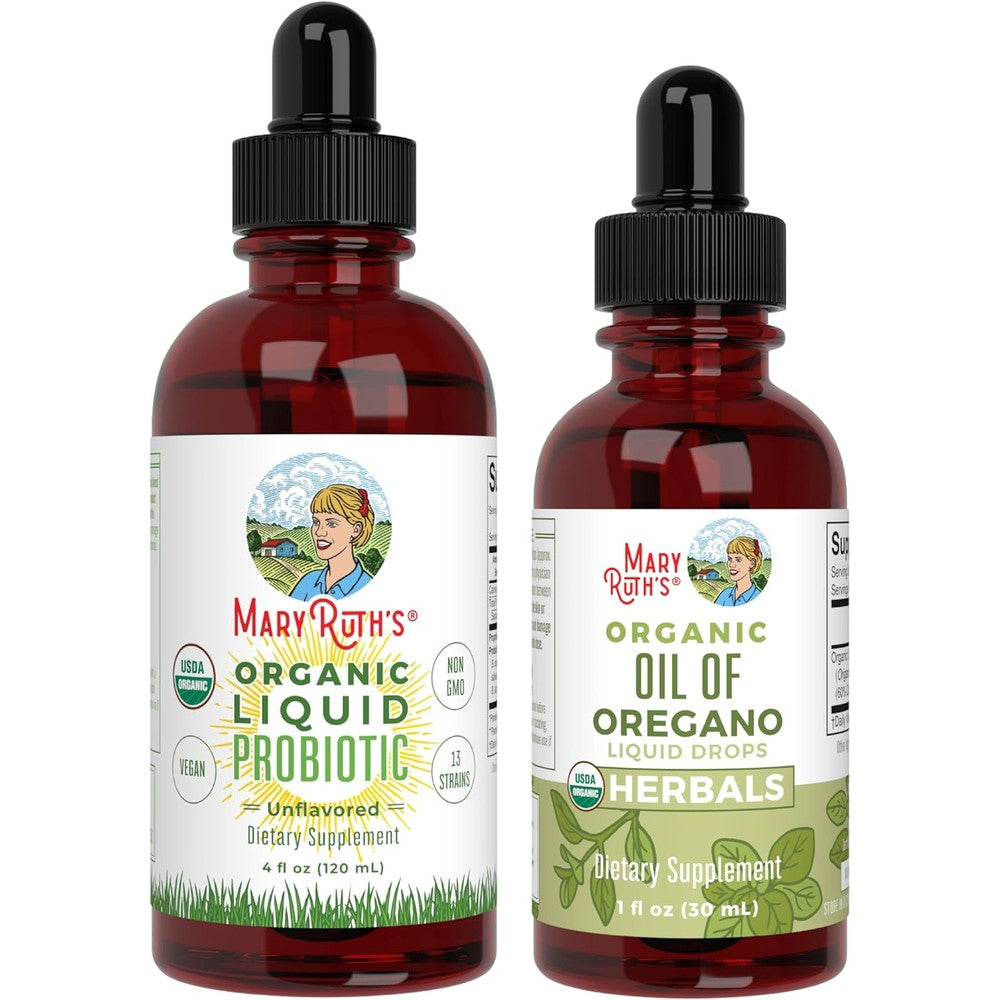 MaryRuth's Probiotic Unflavored And Oil Of Oregano Drops USDA Organic Vegan Non-GMO Liquid Formula For Immune And Digestive Health