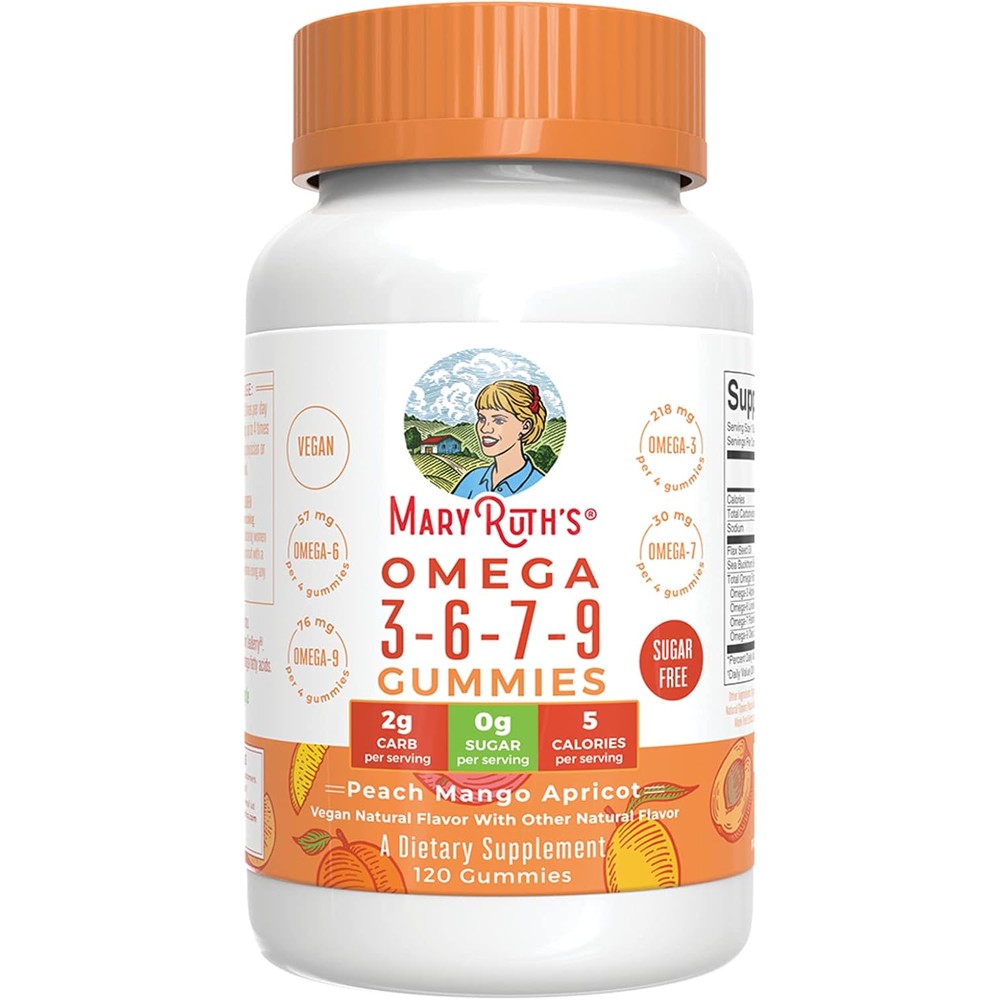 MaryRuth Organics Omega 3 6 7 9 Gummies Peach Mango Apricot 120 Count