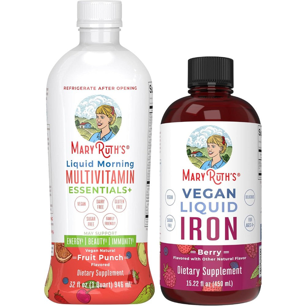 MaryRuth Organics Liquid Morning Multivitamin Fruit Punch And Iron Liquid Berry Bundle Clean Label Project Verified
