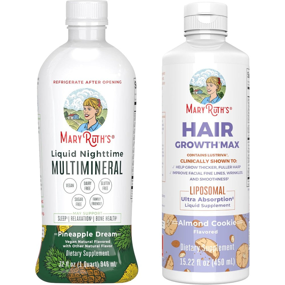 MaryRuth's Liquid Nighttime Multimineral Pineapple And Hair Growth Max Liposomal Almond Cookie Bundle
