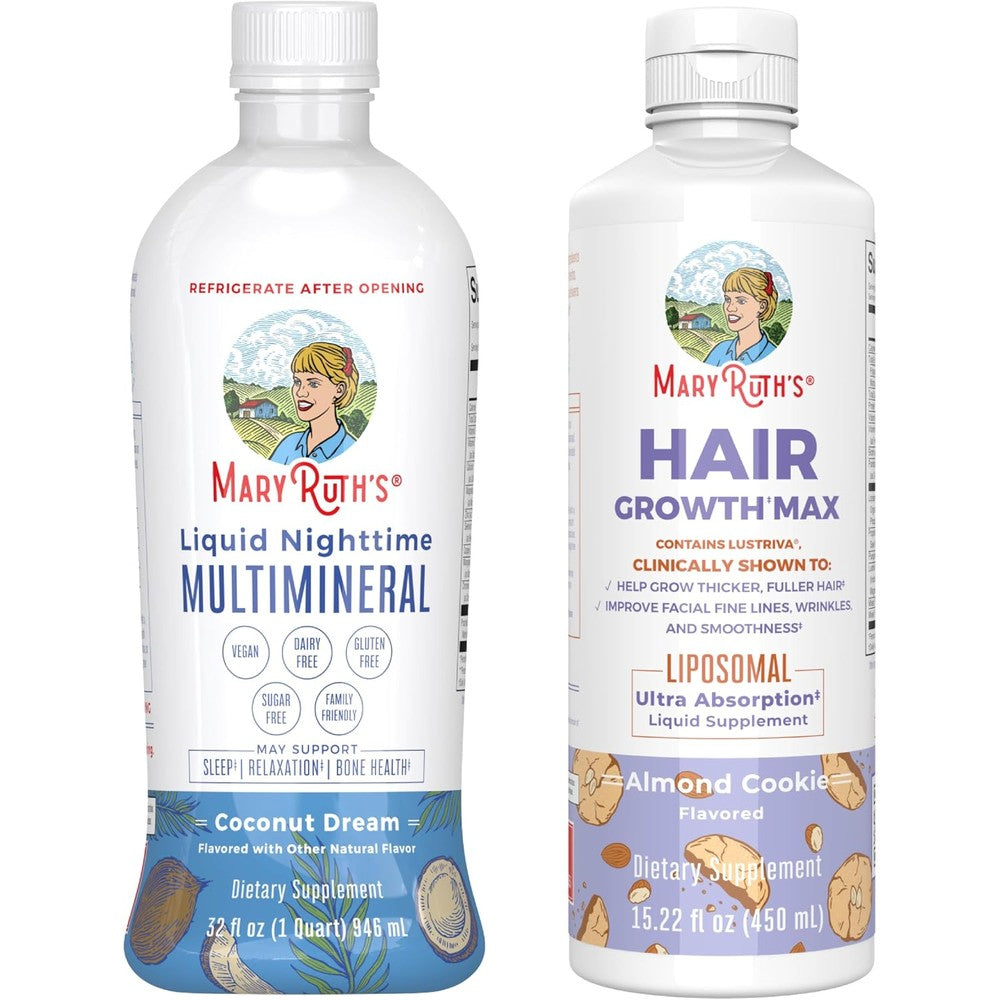 MaryRuth Organics Liquid Nighttime Multimineral Coconut And Hair Growth Max Liposomal Almond Cookie Bundle