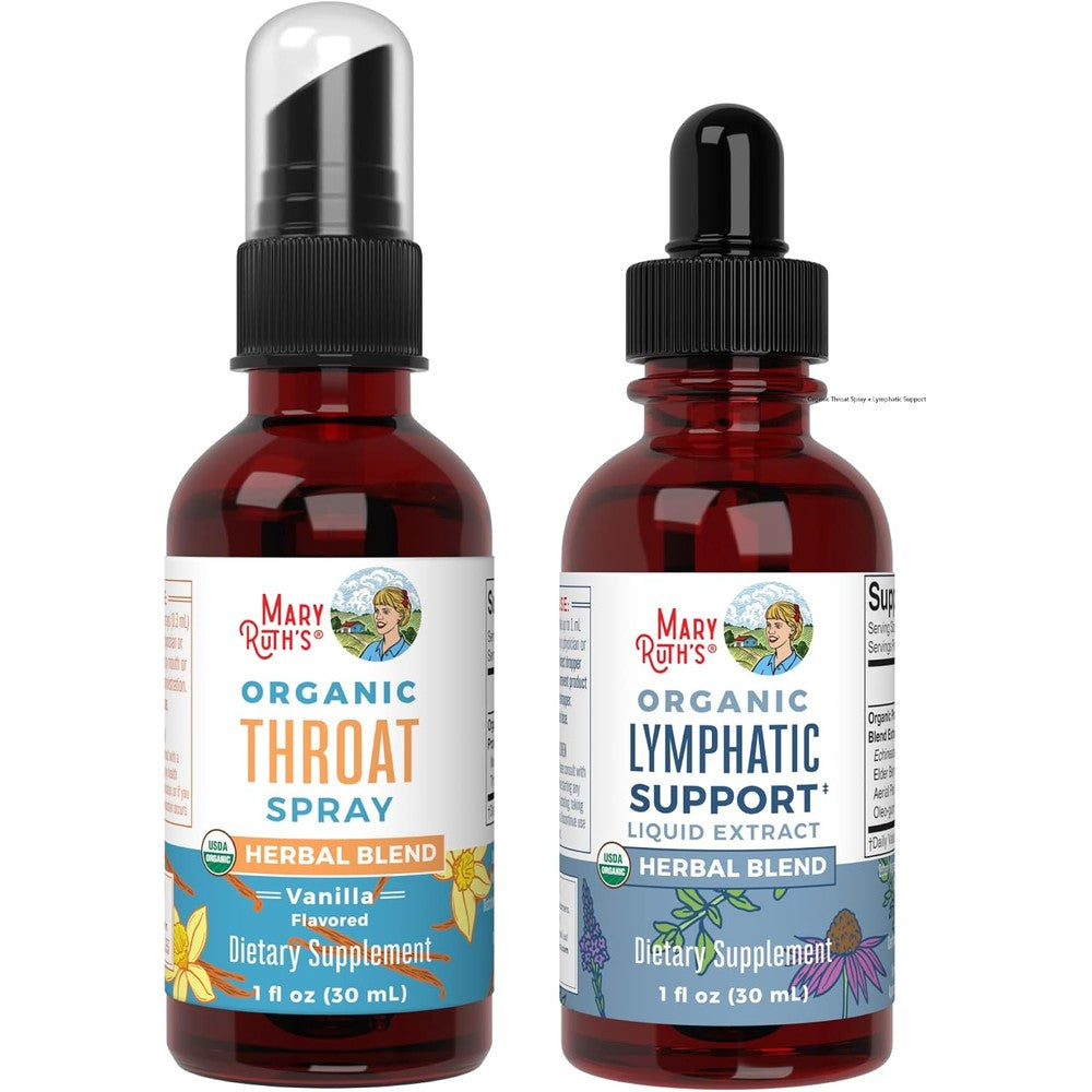MaryRuth Organics Organic Throat Spray Vanilla And Lymphatic Cleanse Drops Bundle 1 Fluid Ounce