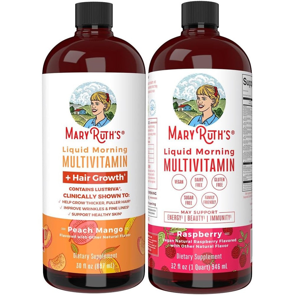 MaryRuth Organics Morning Multivitamin Hair Growth Bundle Liquid Raspberry 32 Fluid Ounce