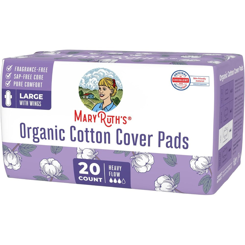 MaryRuth Organics Organic Cotton Cover Pads With Wings Large Unscented 20 Count
