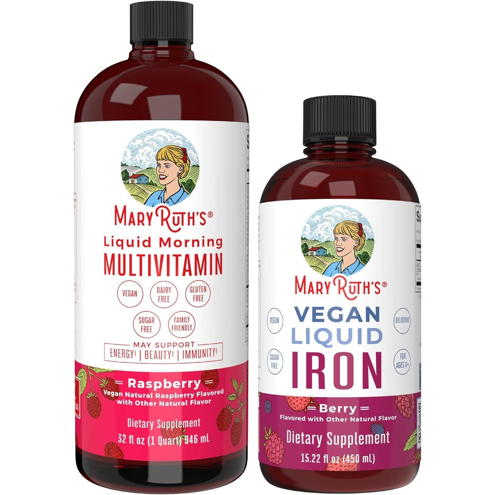 MaryRuth Organics Liquid Morning Multivitamin Raspberry 32 Fluid Ounces And Iron Liquid Supplement Berry