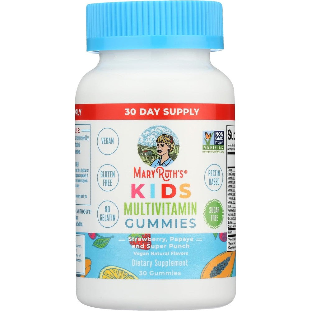 MaryRuth's Kids Sugar Free Multivitamin Gummies Strawberry Papaya And Super Punch Flavors 30 Count