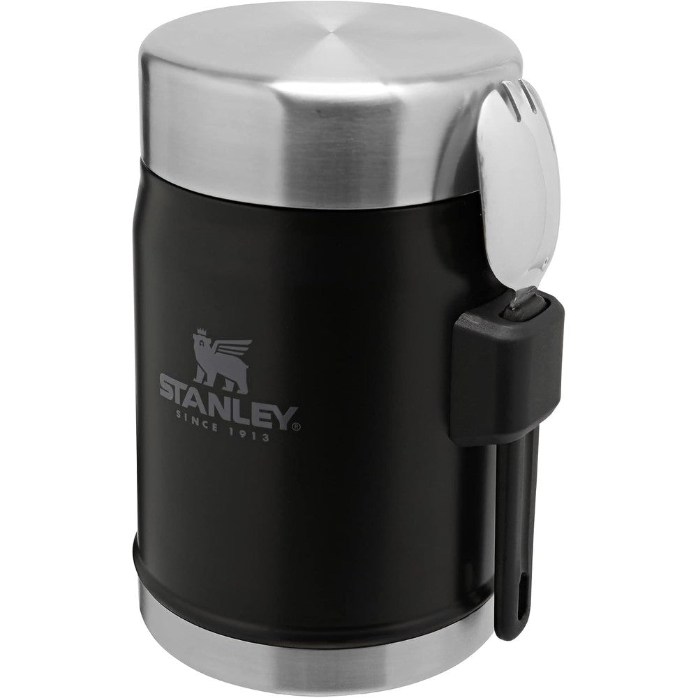 Stanley Classic Legendary Stainless Steel Vacuum Insulated Food Jar With Integrated Spork Matte Black 0.4 Liter