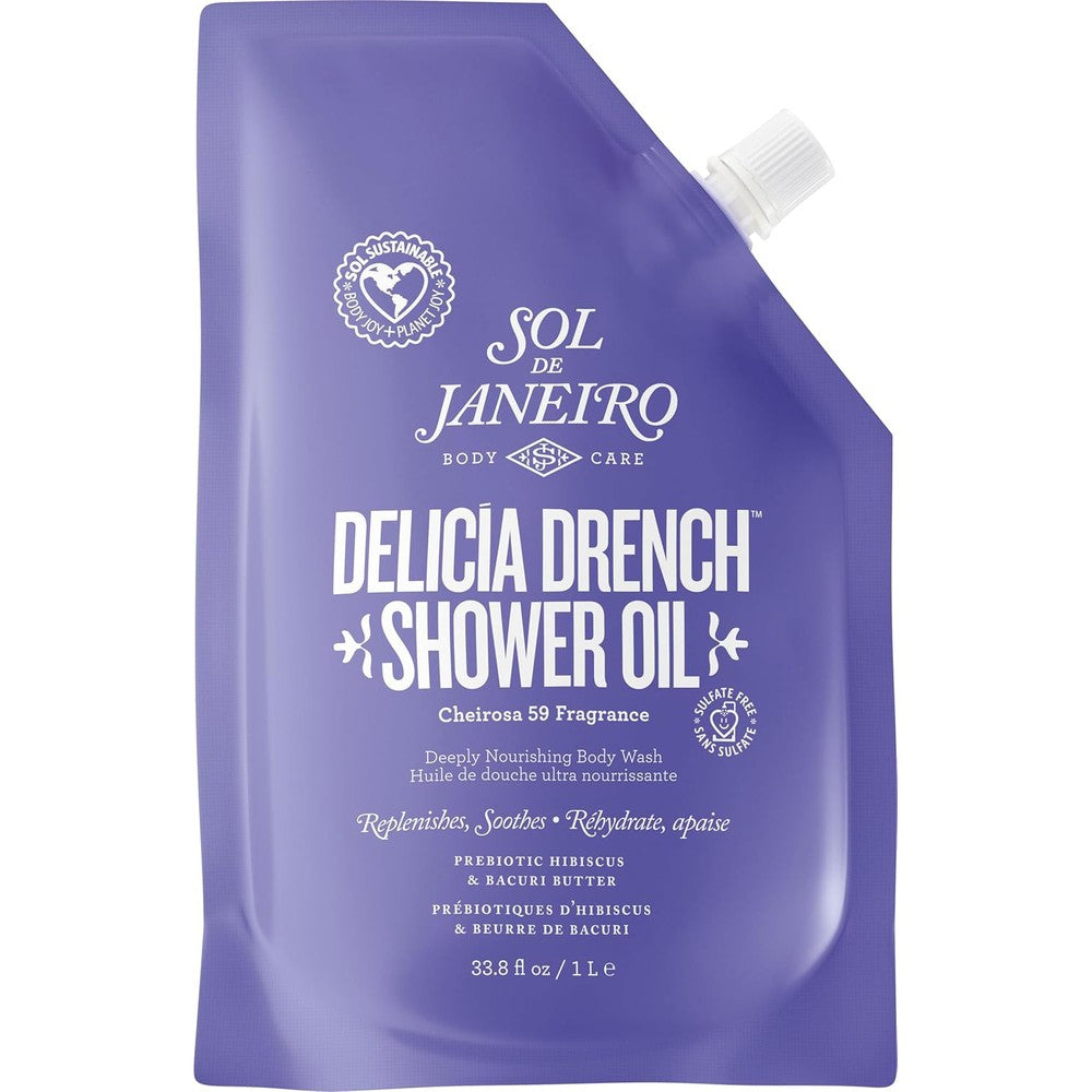 Sol De Janeiro Delicia Drench Shower Oil Deeply Nourishing Body Wash Refill Pouch Cheirosa 59 Scent 1 Liter