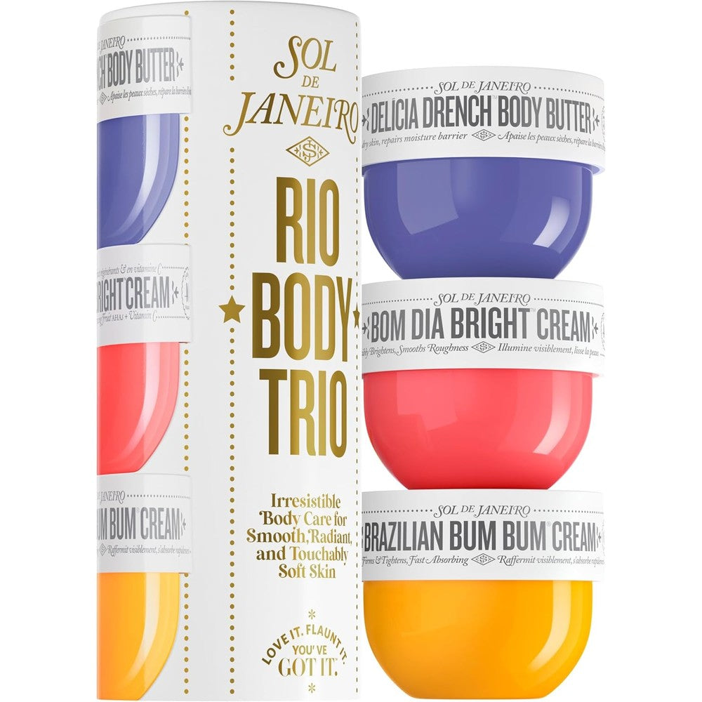 Sol De Janeiro Rio Trio Mini Vanilla Body Cream Discovery Set Featuring Brazilian Bum Bum Delicia Drench And Bom Dia Bright Cream 50 Milliliter Pac...