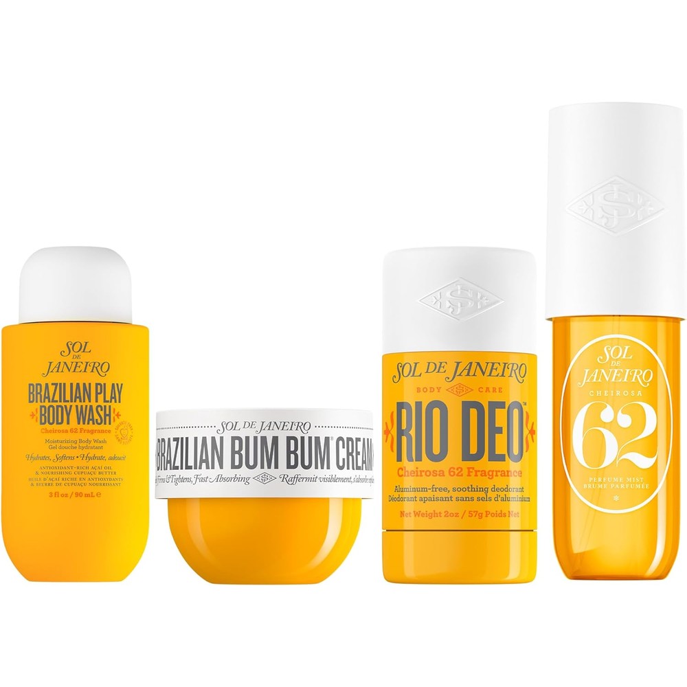 Sol de Janeiro Travel Essentials Bundle Featuring Cheirosa 62 Perfume Mist Rio Deo Bum Bum Cream and Body Wash TSA Friendly Sizes