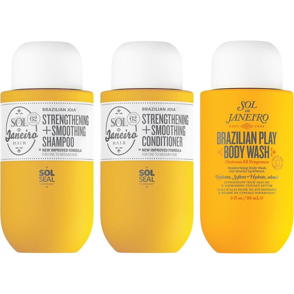 Sol De Janeiro Ultimate Shower Bundle Travel Size Mini Brazilian Play Shower Cream Gel Body Wash Brazilian Joia Shampoo Conditioner Set