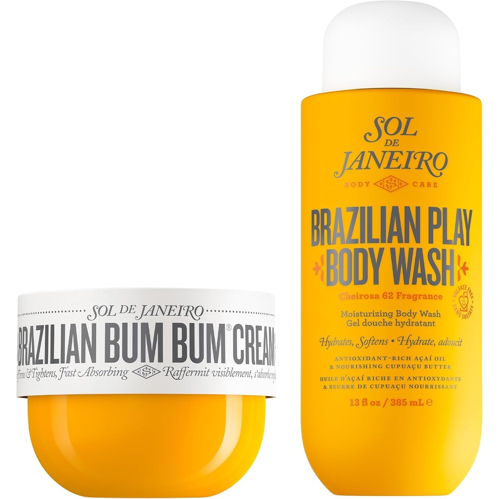Sol De Janeiro Brazilian Bum Bum Cream And Brazilian Play Moisturizing Shower Cream Gel Body Wash Full Size Bundle