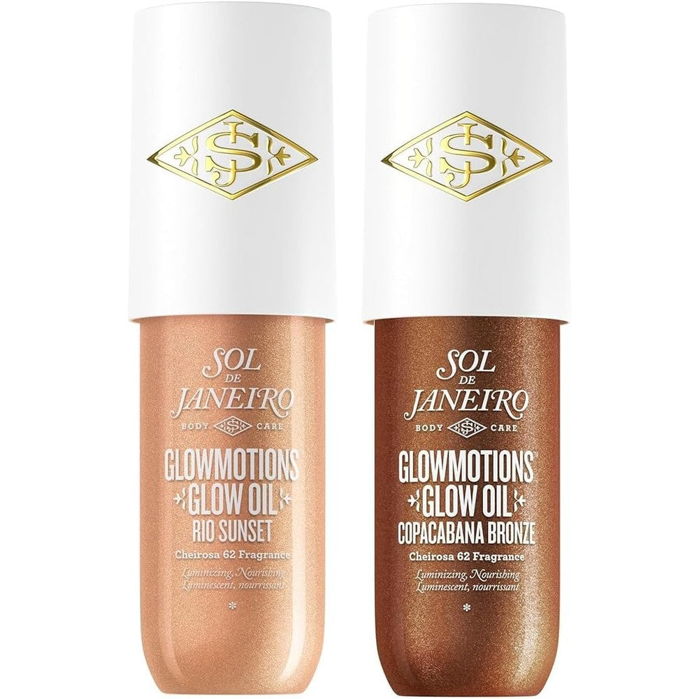 Sol de Janeiro Glowmotions Glow Body Oil Travel Size Duo Copacabana Bronze and Rio Sunset Shimmer Body Oil Bundle Pack of 2 2.5 Fluid Ounce