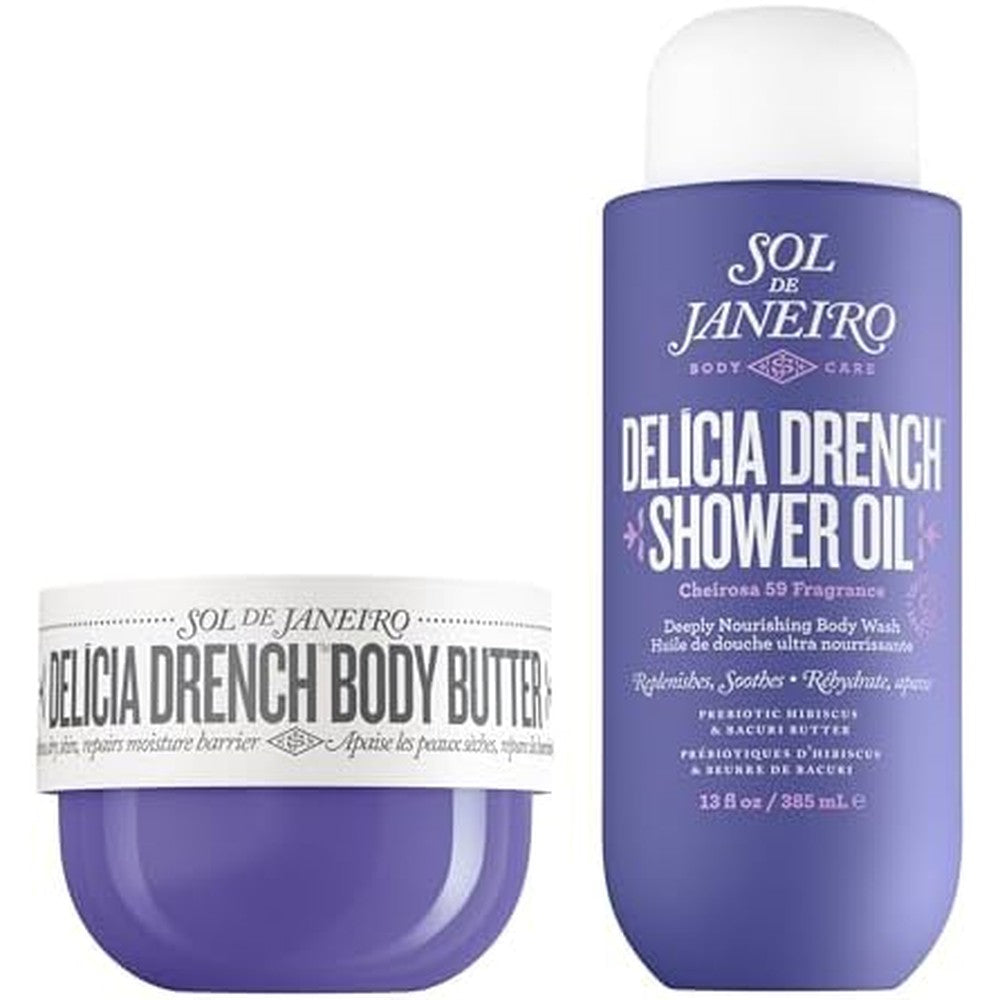 Sol de Janeiro Deep Moisturize Bundle for Dry Skin Delicia Drench Shower Oil 13 Fluid Ounce and Body Butter 8 Fluid Ounce