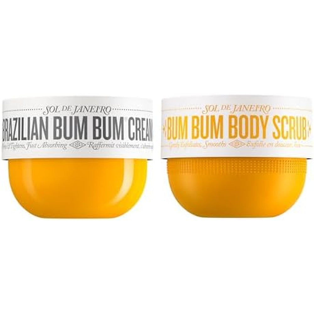 Sol de Janeiro Brazilian Bum Bum Cream with Bum Bum Body Scrub Full Size Smoothing and Tightening Bundle 240 Milliliters 220 Grams