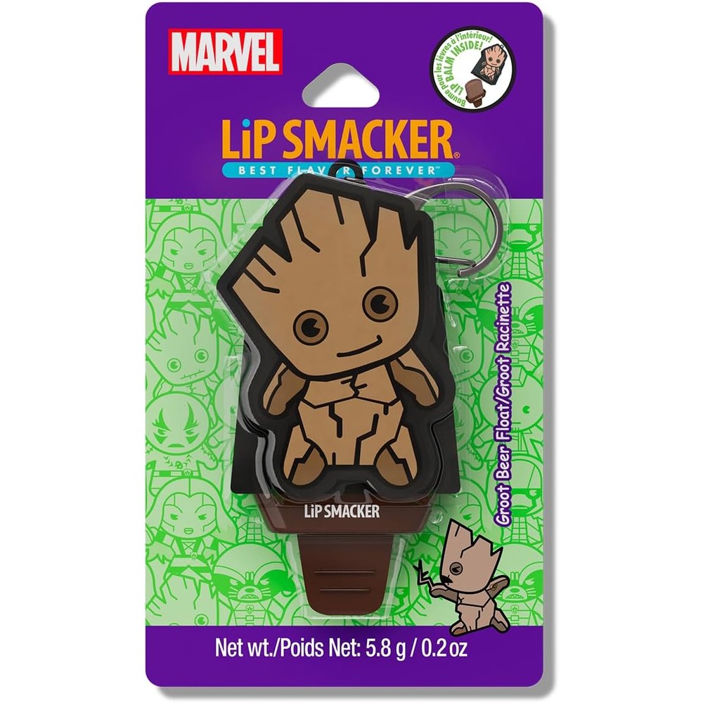 Lip Smacker Marvel Guardians Of The Galaxy Groot Beer Flavored Clear And Glossy Lip Balm Keychain Charm 5.8 Grams
