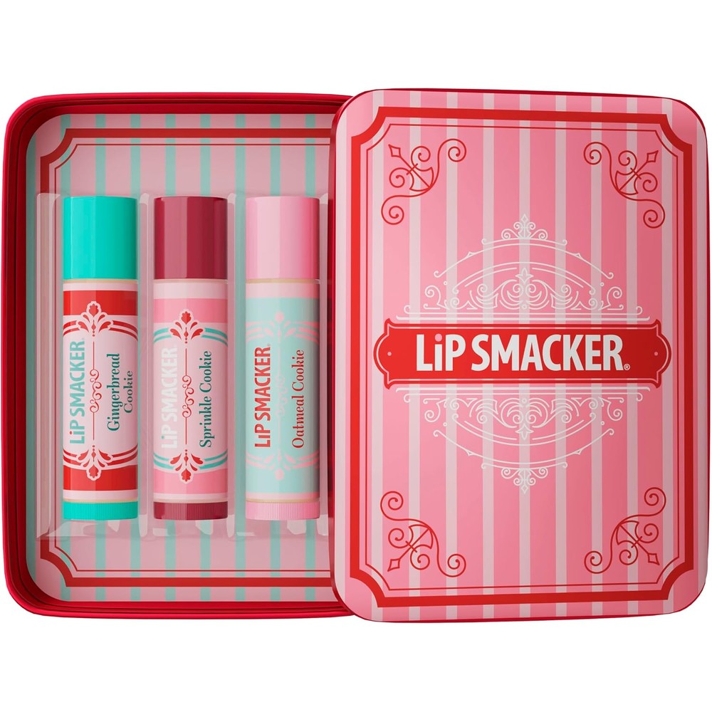 Lip Smacker Holiday Lip Balm Trio Tin Set Featuring Gingerbread Cookie Sprinkle Cookie And Oatmeal Cookie Festive Flavored Moisturizing Lip Balms