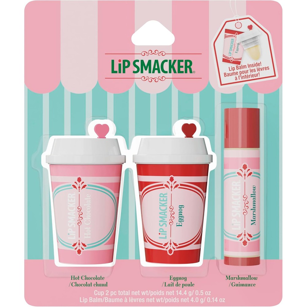 Lip Smacker Holiday Cafe Lip Balm Trio Moisturizing Set Hot Chocolate Eggnog And Marshmallow 0.5 Ounce Total Weight