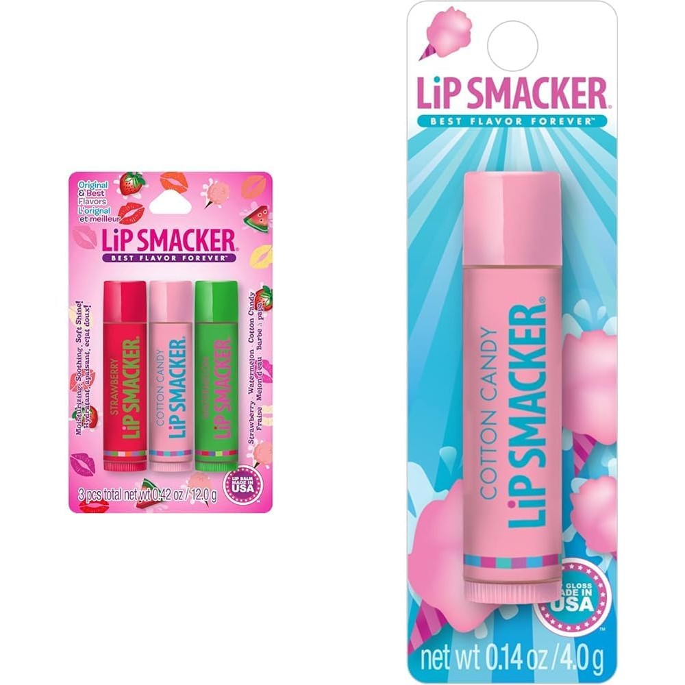 Lip Smacker Best Flavor Forever Lip Balm Trio Strawberry Watermelon Cotton Candy 0.14 Ounce 3 Count
