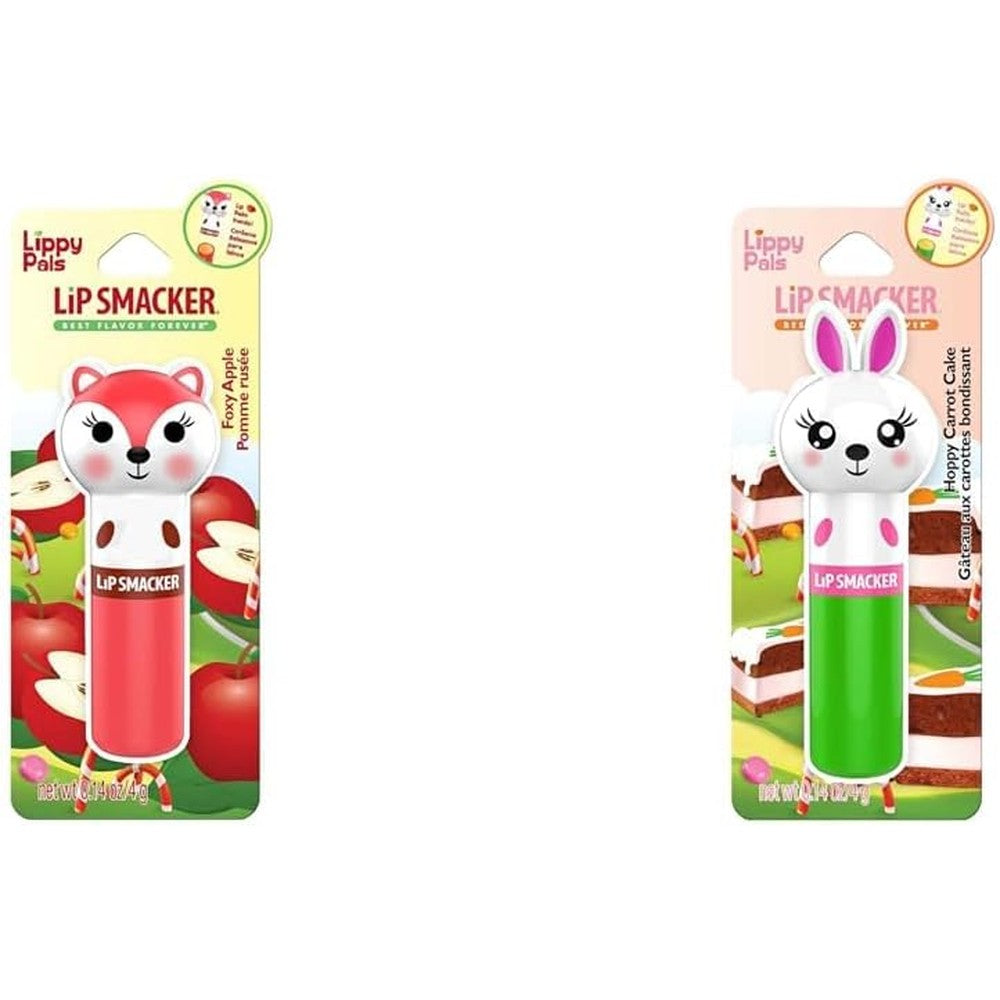 Lip Smacker Lippy Pals Fox Foxy Apple And Bunny Rabbit Hoppy Carrot Cake Flavored Lip Balms 0.28 Ounce 2 Pack