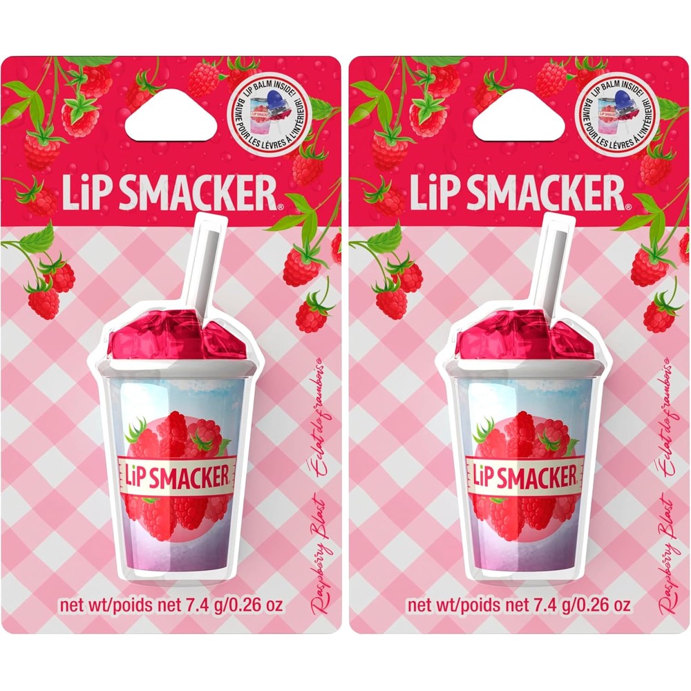 Lip Smacker Summer Refresher Lip Balm Moisturizing Beverage Cup Design Raspberry Blast 0.26 Ounce Pack Of 2
