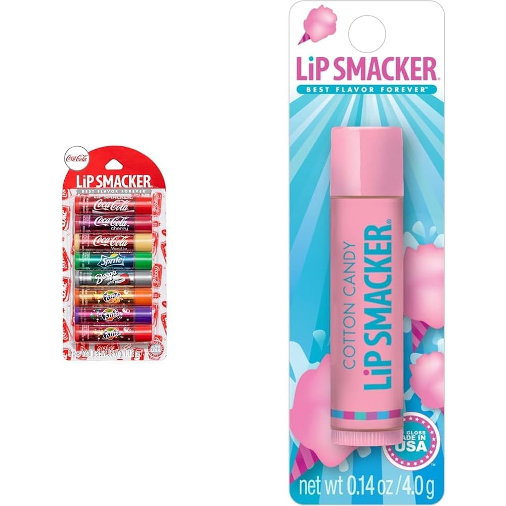 Lip Smacker Coca-Cola 8 Flavored Balms And Cotton Candy Lip Balm Bundle Pack Of 9 Flavors Hydrating Lip Care Set