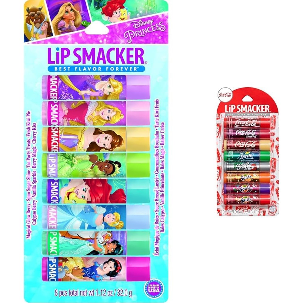 Markwins LS Lip Smacker Disney Princess Lip Balm Party Pack and Coca-Cola Flavored Lip Balm Assortment 16 Count Bundle