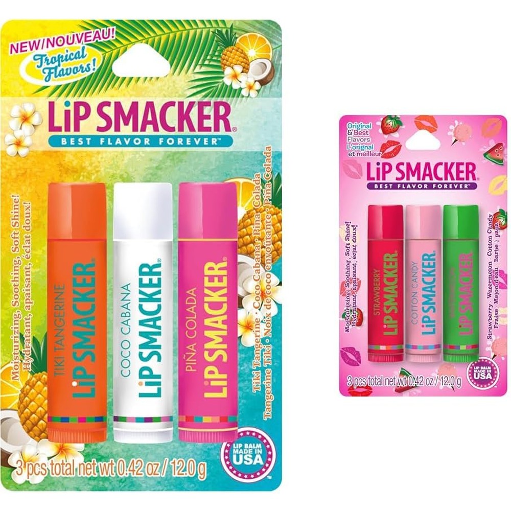 Lip Smacker Tropical Fever Trio and Best Flavors Forever Trio Lip Balm Set of 6 - 0.84 Ounce Total Weight