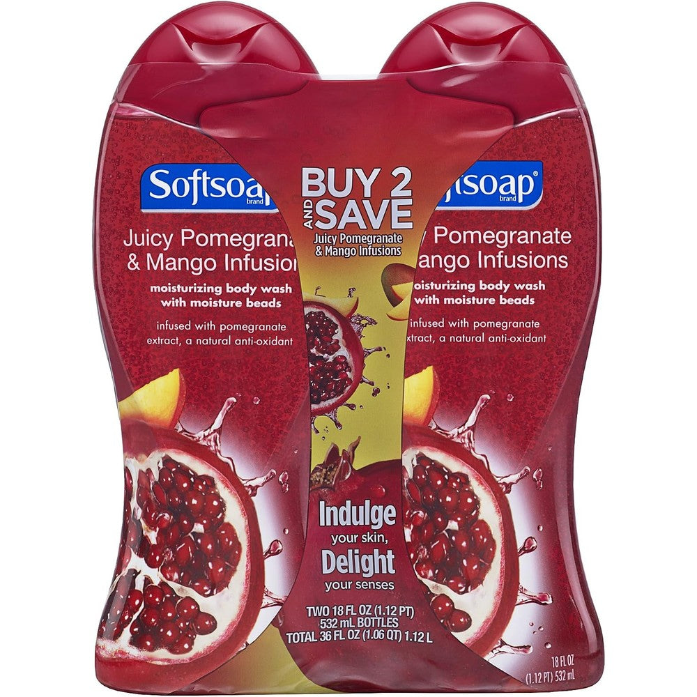 Softsoap Moisturizing Body Wash Pomegranate And Mango Infusions With Moisture Beads 18 Fluid Ounce Pack Of 2