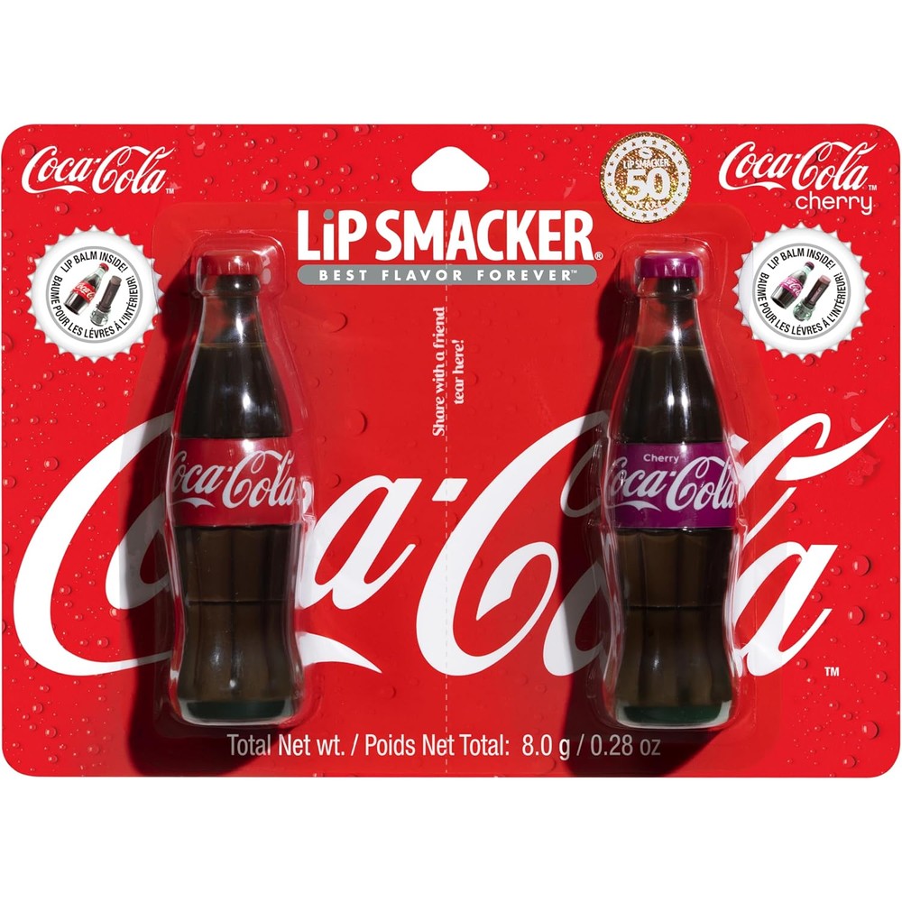 Lip Smacker Coca-Cola Contour Bottle Lip Balm Duo Classic and Cherry Coke Flavors Moisturizing Glossy Finish 0.28 Ounce Total