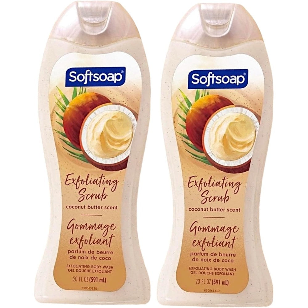 Softsoap Exfoliating Body Wash Coconut Butter Scrub With Jojoba Butter And Crushed Coconut Extracts Twenty Fluid Ounce Two Pack