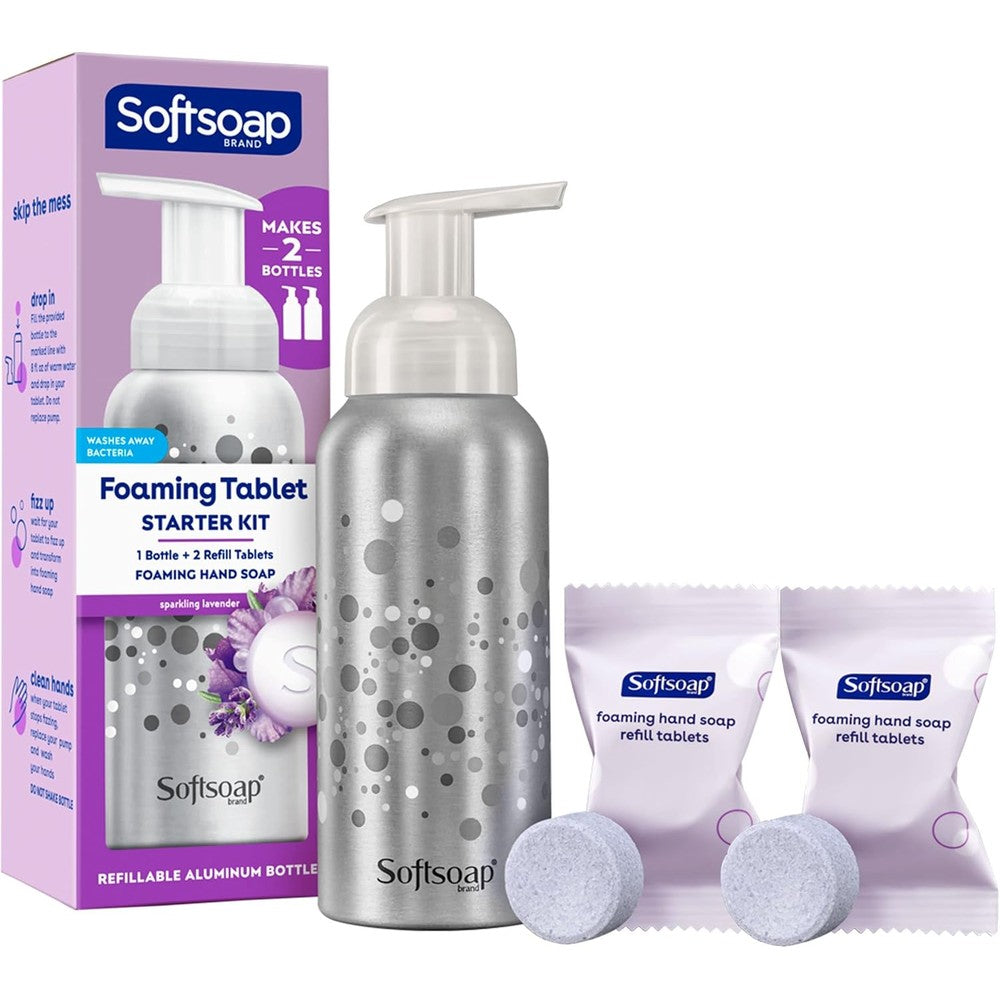 Softsoap Hand Soap Tablets Sparkling Lavender Starter Kit With Reusable Aluminum Pump Bottle And 2 Refill Tablets
