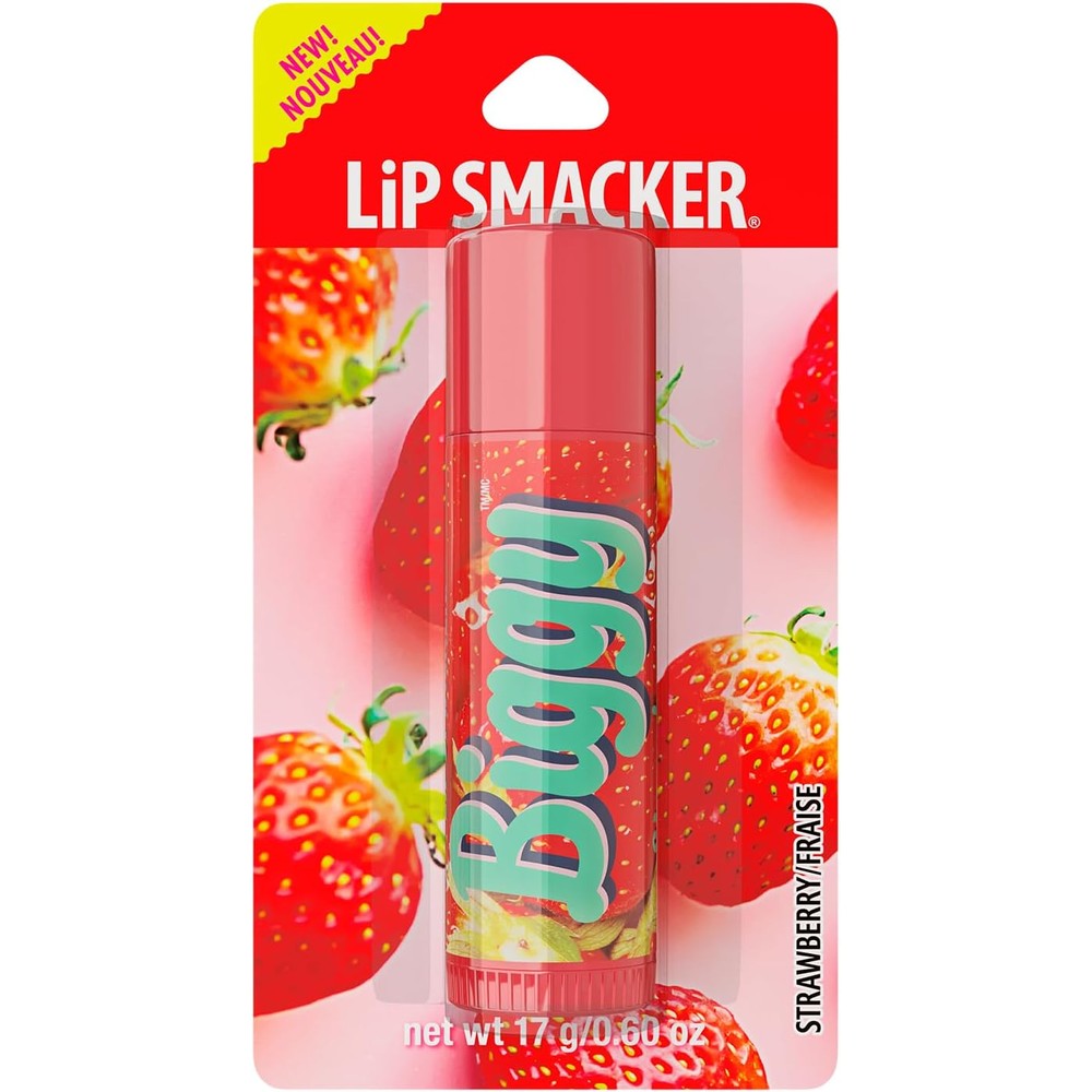 Lip Smacker Biggy Lip Balm Nostalgic Ultra Moisturizing Hydrating Clear Finish Strawberry 0.60 Ounce