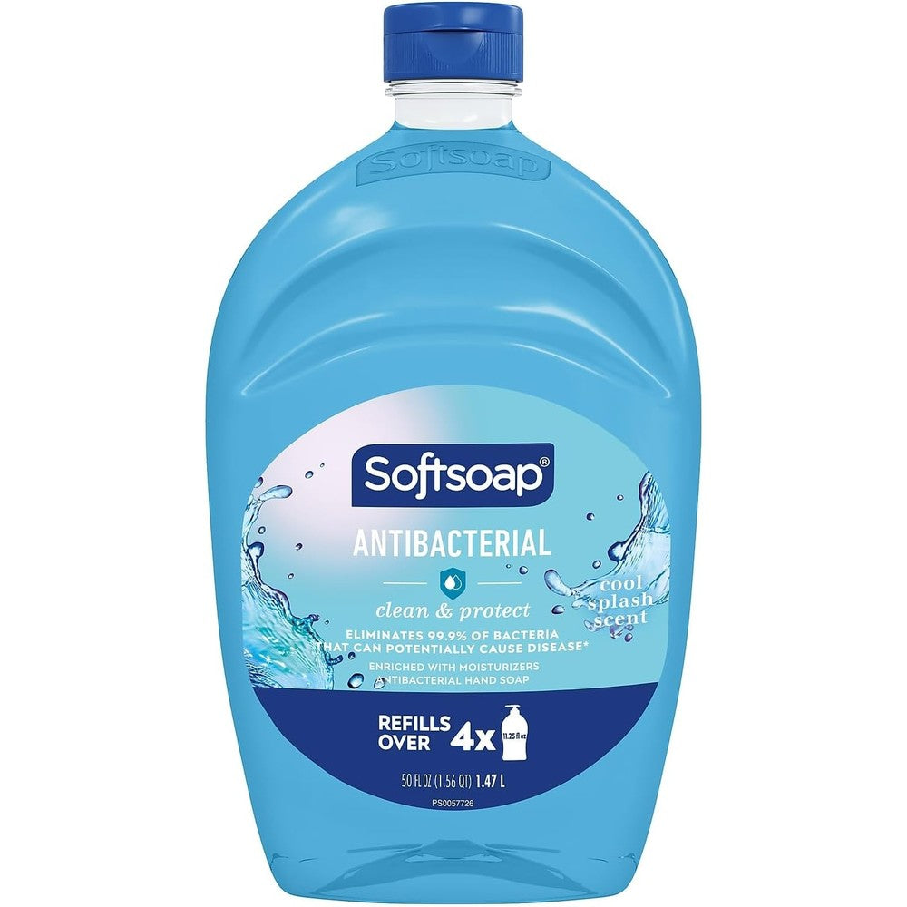Softsoap Antibacterial Liquid Hand Soap Refill Cool Splash Scent Moisturizing Formula 50 Fluid Ounce Large Refill Bottle