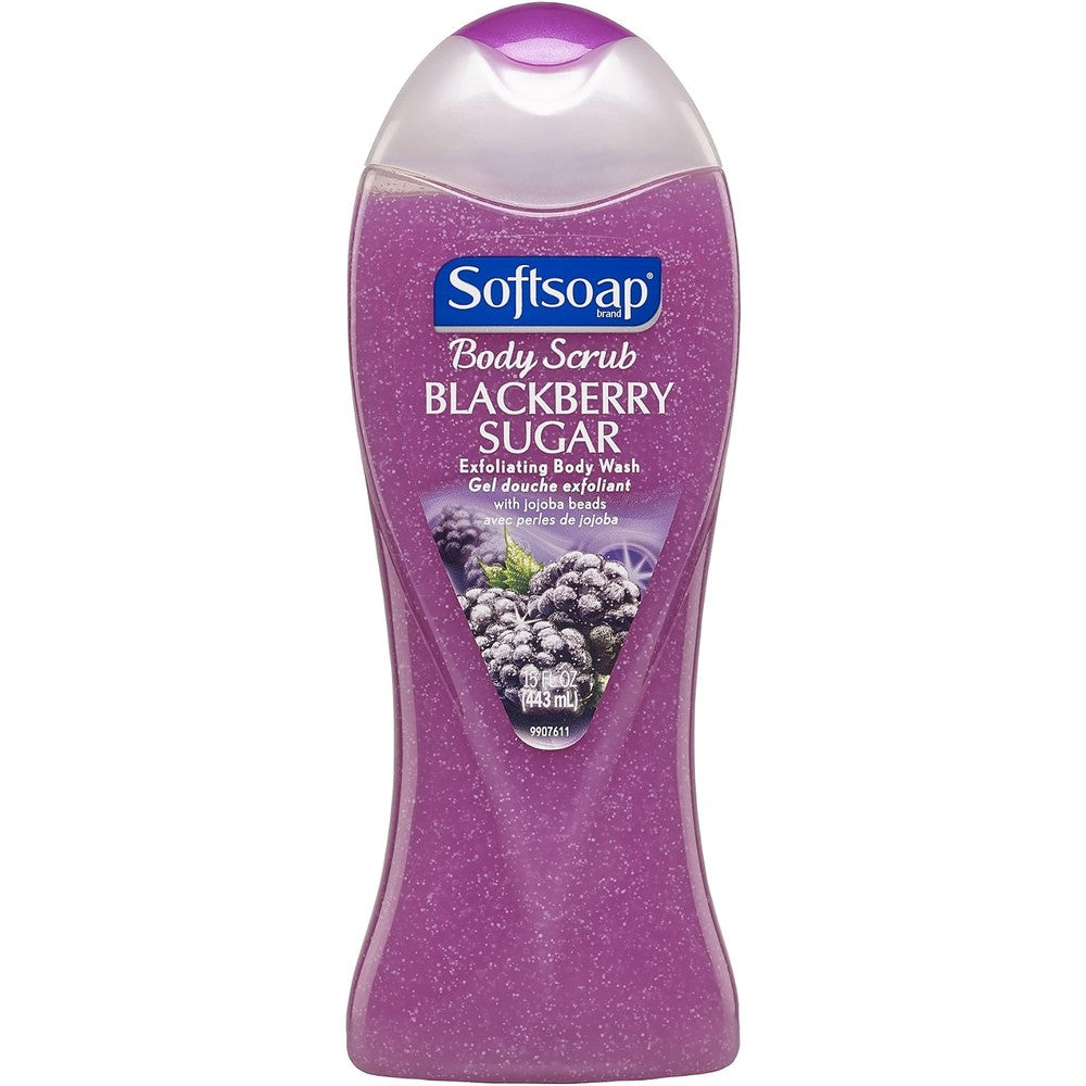 Softsoap Exfoliating Body Wash, Blackberry Sugar Scrub With Jojoba Beads And Real Fruit Extracts, 15 Fluid Ounce