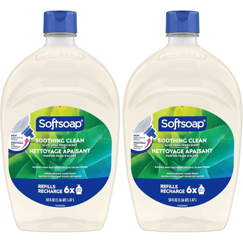Softsoap Soothing Clean Liquid Hand Soap Refill With Aloe Vera Moisturizing Formula 50 Fluid Ounce Pack Of Two Bottles