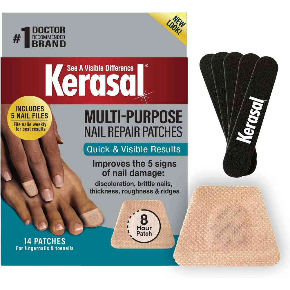 Kerasal Multi Purpose Patches For Nail Repair For Damaged Nails Includes Fourteen Count Patches And Pack Of Five Heavy Duty Files