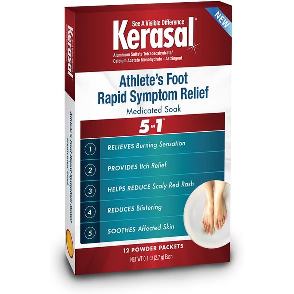 Kerasal Athlete's Medicated Foot Soak Powder Packets Bath for 5-in-1 Rapid Symptom Relief for Burning and Itching Feet 12 Count Pack of 1